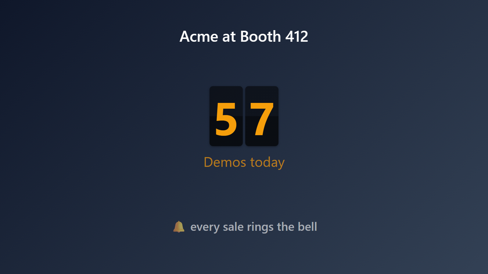 Trade show booth demo counter on a TV