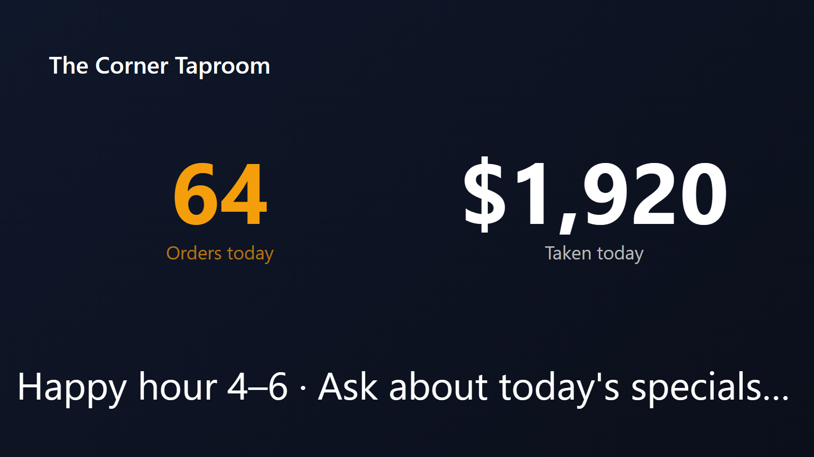 Live orders board on a bar TV